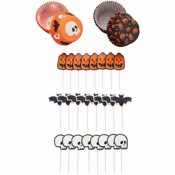 Skull Bat and Pumpkin Cupcake Kit 72-Piece with 48-Cups and 24-Picks by Wilton - Picture 5 of 9